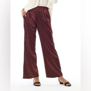 IVY Smocked Waist Satin Pull-On Wide Leg Pant with Pockets, sz S